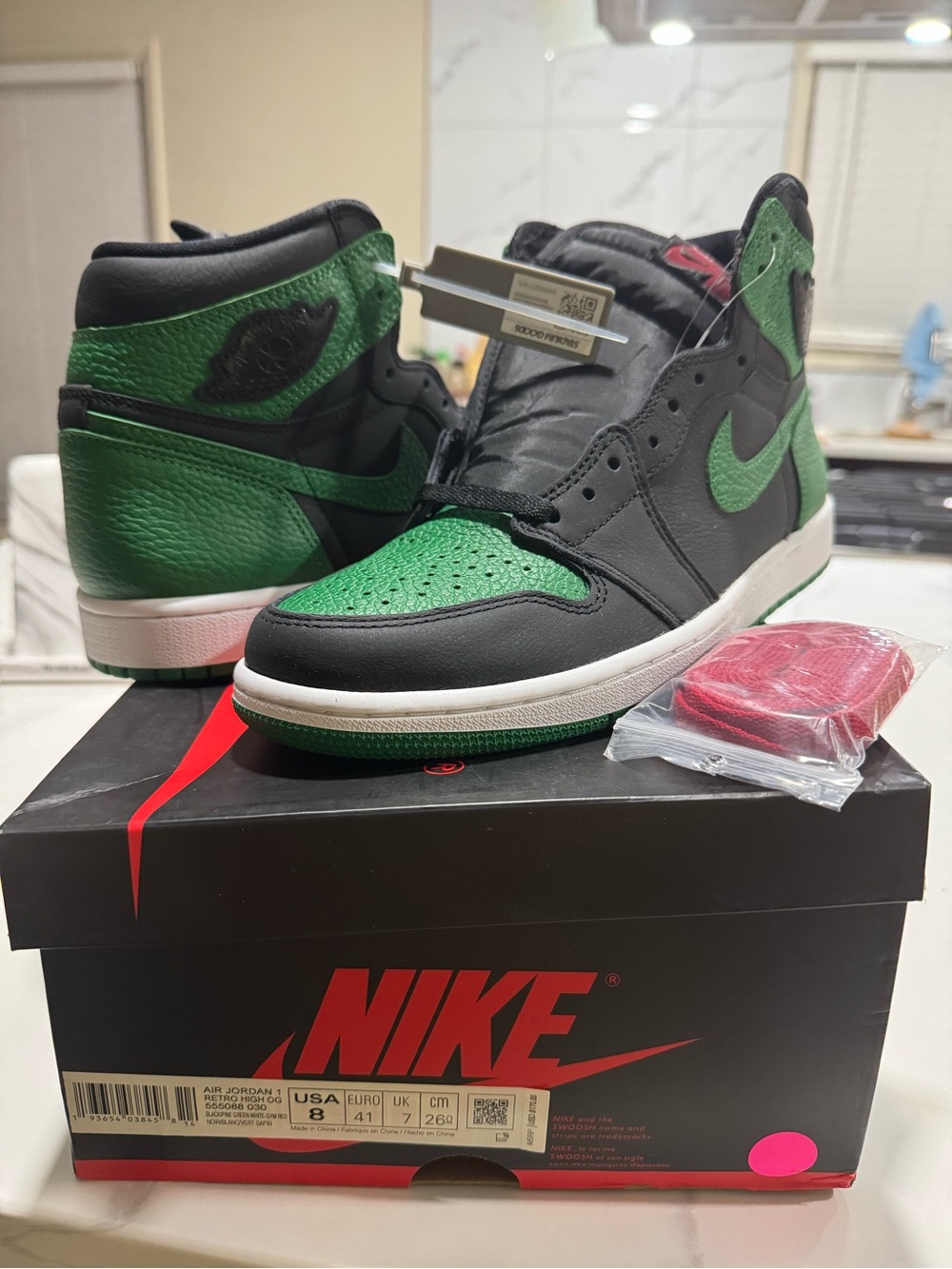 Nike Air Jordan 1 High Black and Green with Red Laces